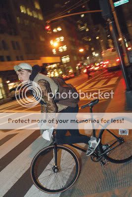 Bike Messenger A bike messenger takes off from the checkpoint at 41st Street and Fifth Avenue. Photo By: Andrew Schwartz