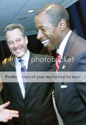 Malcolm Smith State Sen. Eric Schneiderman (left) reveling in the Democrats’ victory with presumptive Senate majority leader Malcolm Smith, of Queens. Photo By: Andrew Schwartz