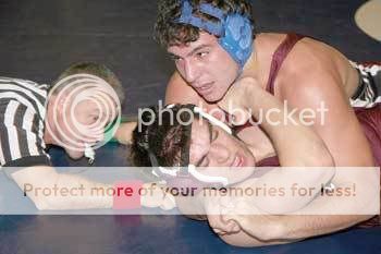 wrestling Cameron Wertheimer pins Shariar Eatdemapour for his 100th win in the semifinals of the Edgemont Tournament in January 2008.