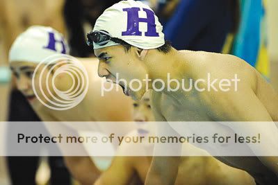 swimming2 Left to right: Ian Kunze, Guan Gun Shi and Franklin Jeng encourage their anchor in the 400-meter freestyle relay. Photo By: Daniel S. Burnstein
